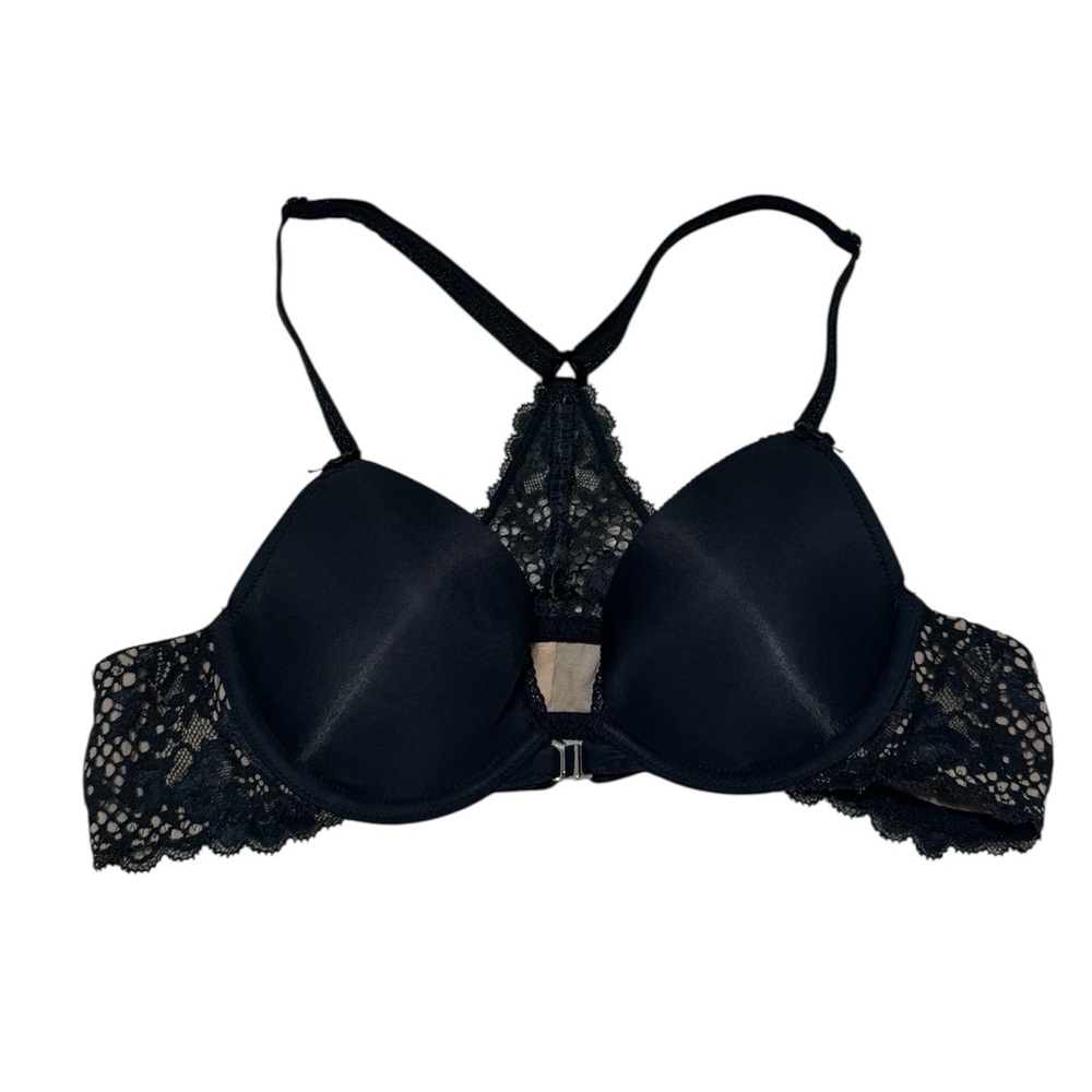 Adore Me 34A Racerback Bra Satin & Lace Front Close Underwire Lightly Padded